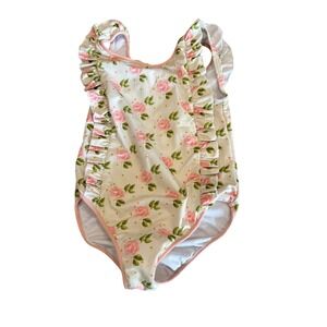 Sweet Honey Floral‎ Ruffle leotard one piece swimsuit wih coverup skirt